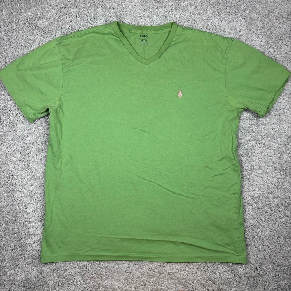 Polo Ralph Lauren Shirt Mens Medium Short Sleeve Vneck Tee Pink Pony Classic